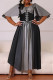 Grey Casual Daily Patchwork Belted Contrast O Neck Long Dresses