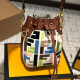 Brown Casual Letters Draw String Patchwork Contrast Bags