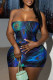 Blue Sexy Hot feather Backless Strapless Wrapped Skirt Dresses