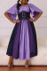 Purple Casual Daily Patchwork Belted Contrast O Neck Long Dresses