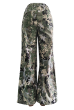 Camouflage Casual Camouflage Print Pocket Zipper Loose Mid Waist Full Print Bottoms