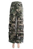 Camouflage Casual Camouflage Print Pocket Zipper Loose Mid Waist Full Print Bottoms