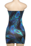 Blue Sexy Hot feather Backless Strapless Wrapped Skirt Dresses