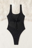 Red Sexy Solid Color Hollow Out Backless Belted Swimwears (With Paddings)