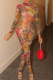 Red Sexy Print Patchwork Backless O Neck Skinny Jumpsuits
