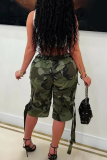 Camouflage Casual Camouflage Print Pocket Patchwork Loose Mid Waist Full Print Bottoms