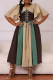Khaki Casual Daily Patchwork Belted Contrast O Neck Long Dresses