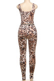 Leopard Print Sexy Casual Leopard Print Vests Pants O Neck Sleeveless Two Pieces