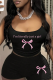 Black Sexy Print Patchwork Spaghetti Strap Sleeveless Two Pieces