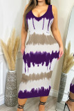 Pink Casual Print Patchwork U Neck Wrapped Skirt Dresses