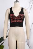 Black Street Letter V Neck High Waist Tops