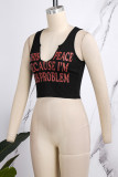 Black Street Letter V Neck High Waist Tops