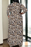 Blue Casual Geometric Print Lace Up Contrast V Neck Printed Plus Size Dresses