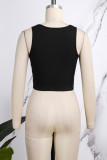 Black Street Letter V Neck High Waist Tops