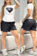 Black Casual Letter Print Patchwork O Neck Short Sleeve Two Pieces
