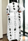 Blue Casual Geometric Print Lace Up Contrast V Neck Printed Plus Size Dresses