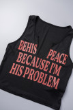 Black Street Letter V Neck High Waist Tops