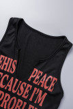 Black Street Letter V Neck High Waist Tops
