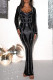 Black Sexy Celebrities Formal Hot Drilling Patchwork Slit Square Neck Long Dresses