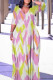 Pink Casual Geometric Print Lace Up Contrast V Neck Printed Plus Size Dresses