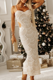 Black Celebrities Solid Color Hollow Out Slit Hot Drill Spaghetti Strap Evening Dresses