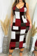 Red Black Casual Print Patchwork U Neck Wrapped Skirt Dresses