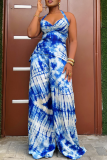 Yellow Casual Tie Dye Patchwork Halter Sleeveless Two Pieces