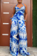 Blue Casual Tie Dye Patchwork Halter Sleeveless Two Pieces