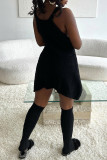 White Sexy Casual Solid Color Basic O Neck Sling Dresses