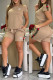 Brown Casual Jacquard Letters Draw String Pocket O Neck Short Sleeve Two Pieces