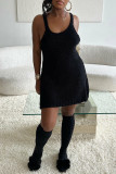 White Sexy Casual Solid Color Basic O Neck Sling Dresses