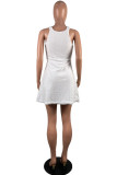 White Sexy Casual Solid Color Basic O Neck Sling Dresses