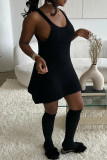 White Sexy Casual Solid Color Basic O Neck Sling Dresses