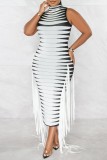 Red Casual Patchwork Tassel Turtleneck Sleeveless Dress Dresses