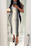 Red Casual Patchwork Tassel Turtleneck Sleeveless Dress Dresses