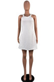 White Sexy Casual Solid Color Basic O Neck Sling Dresses