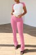 Pink Casual Daily Patchwork Contrast O Neck Short Sleeve Two Pieces