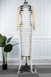 Red Casual Patchwork Tassel Turtleneck Sleeveless Dress Dresses