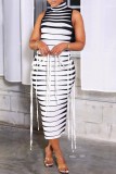Red Casual Patchwork Tassel Turtleneck Sleeveless Dress Dresses