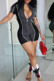 Grey Sexy Patchwork Zipper Zipper Collar Skinny Rompers