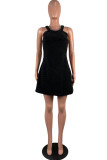 White Sexy Casual Solid Color Basic O Neck Sling Dresses