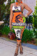 Orange White Sexy Casual Print Backless U Neck Sling Dresses