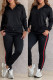 Black Sportswear Jacquard Letters Draw String Pocket Hooded Long Sleeve Two Pieces