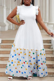 Blue Casual Daily Print Patchwork Half A Turtleneck Long Dresses