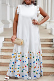 Blue Casual Daily Print Patchwork Half A Turtleneck Long Dresses