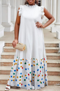 White Casual Daily Print Patchwork Half A Turtleneck Long Dresses