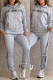Grey Street Jacquard Letters Draw String Pocket Hooded Long Sleeve Two Pieces