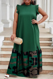 Blue Casual Daily Print Patchwork Half A Turtleneck Long Dresses