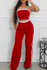 Red Casual Pocket Patchwork Contrast Strapless Sleeveless Two Pieces