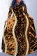 Brown Casual Striped Print Leopard Pocket With Belt O Neck Printed Dresses